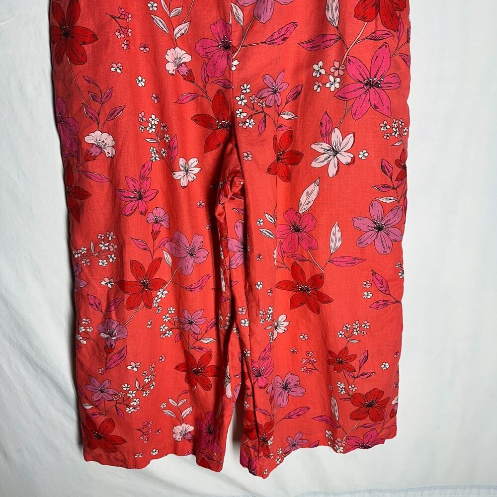 Banana Republic Linen Cotton Blend Coral Floral Jumpsuit Spaghetti Strap Size 10 - Picture 5 of 14